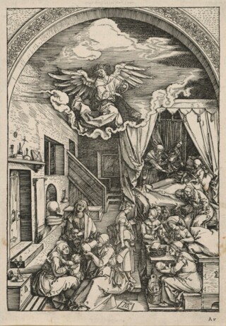 Albrecht Dürer (1471–1528), Die Geburt der Maria (Marienleben), um 1503, Holzschnitt